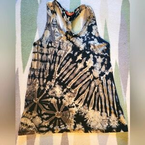 Super soft Tie Dye Tank Top- Black and tan - racerback with knot tie